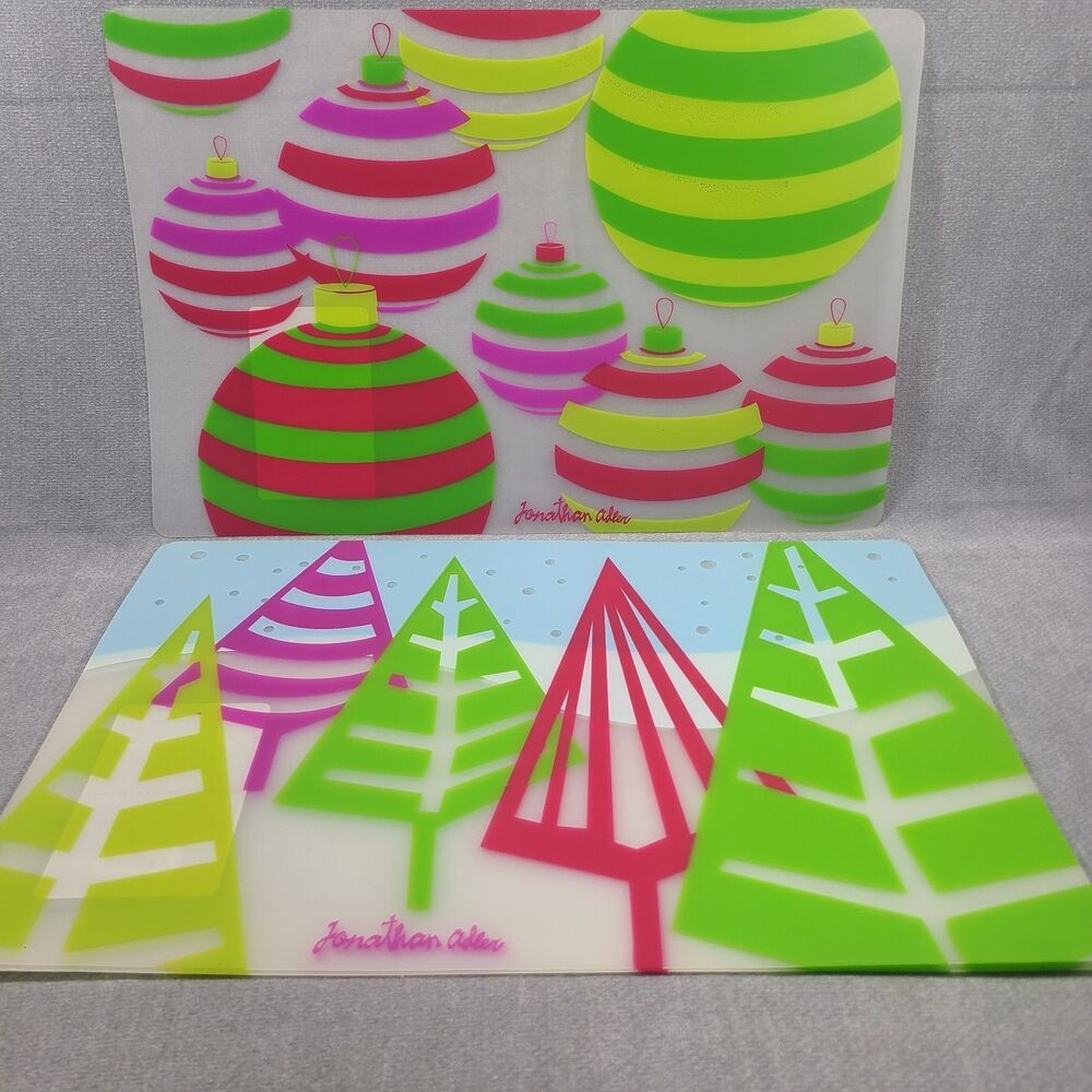 Jonathan Adler (5 pcs) Vintage Christmas PLASTIC Narnia Ornaments Placemats NOS